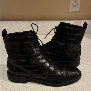 Sam Edelman Black Crocodile Pattern Combat Boots